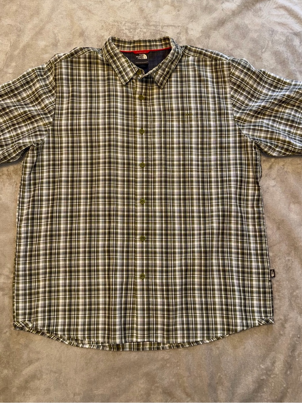 The North Face Olive and White Plaid Button-Down Shirt
